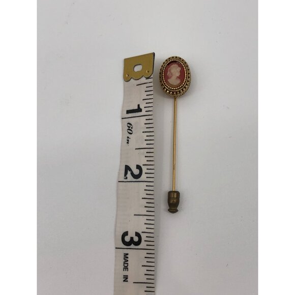 Cameo Stick Pin Brooch Gold Tone Pink White Vintage - Picture 3 of 4